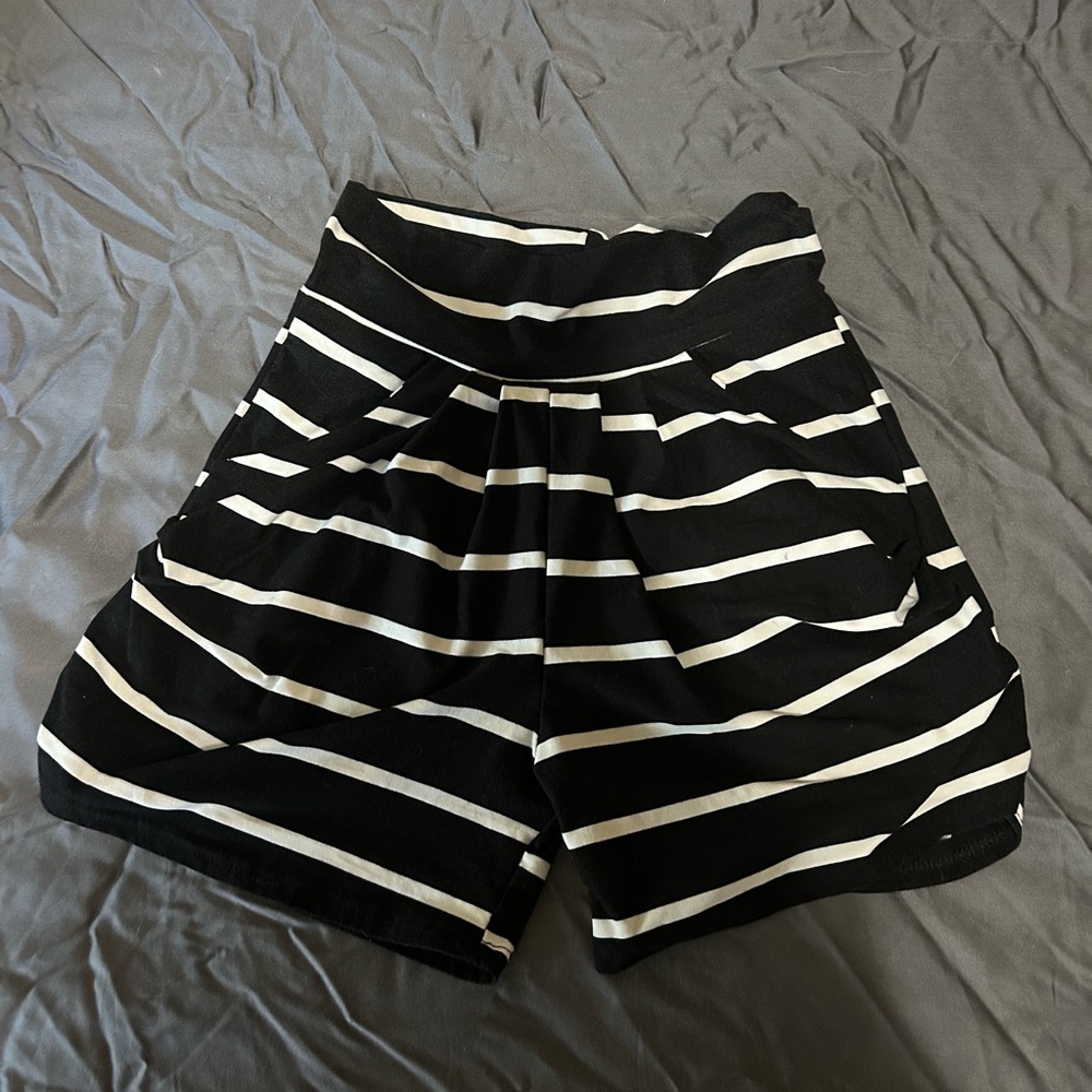 Black and White Striped Women's Shorts